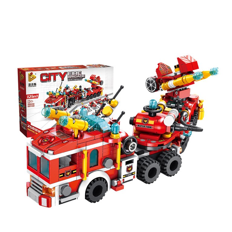 Đồ chơi lắp ráp xe cứu hỏa - Fire Truck 12 in 1 Panlos  633009 - Đồ chơi trí tuệ 577 mảnh ghép