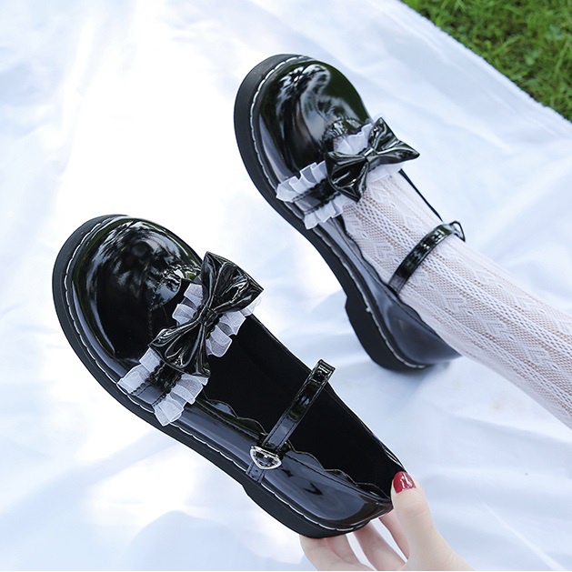 Giày Búp Bê Nữ Ulzzang Vintage, Giày Lolita Da Bóng Mềm Gắn Nơ Quai Ngang Mảnh Đế Dày 3cm Hàn Quốc- Iclassy_shoes