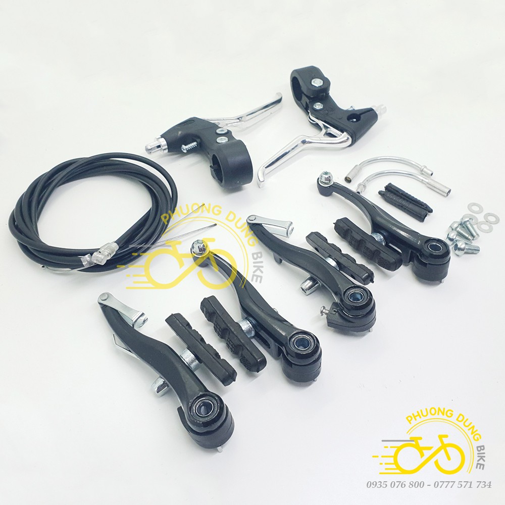 Bộ tay phanh, má phanh, vỏ ruột dây phanh trước sau xe đạp
