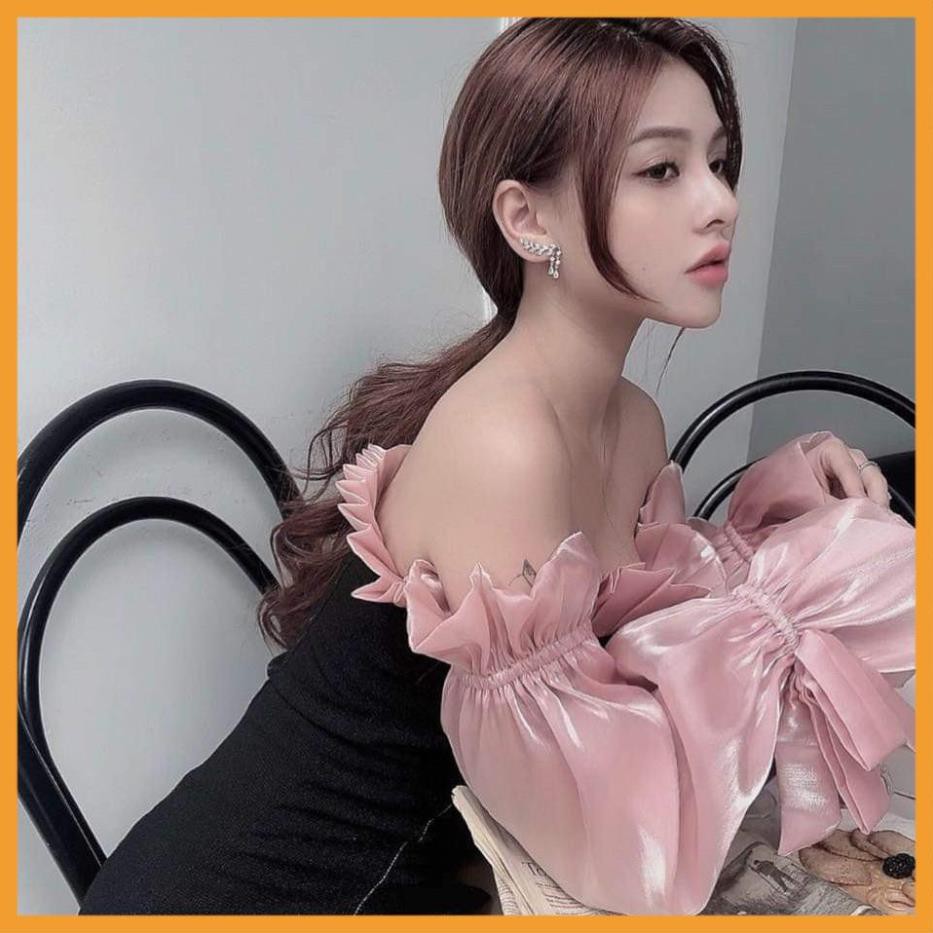 Đầm trễ vai dự tiệc tay phối lưới bóng kính siêu hot