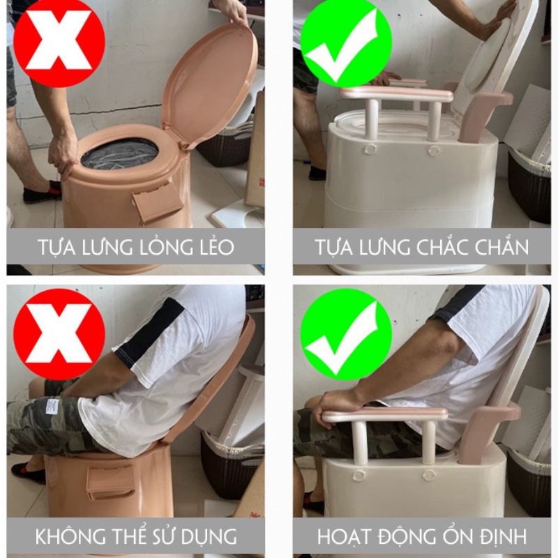 Bồn Cầu Di Động Tiện Ích Cho Người Già và Trẻ Nhỏ, Bồn Cầu Thông Minh Có Tay Vịn Chắc Chắn Hapo