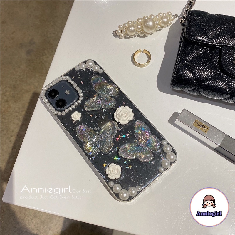 Ốp Điện Thoại TPU Mềm Siêu Mỏng Đính Ngọc Trai Họa Tiết Bướm Xinh Xắn Cho Iphone 14 13 12 Pro 11pro Max Xr Xs Max 8 7plus