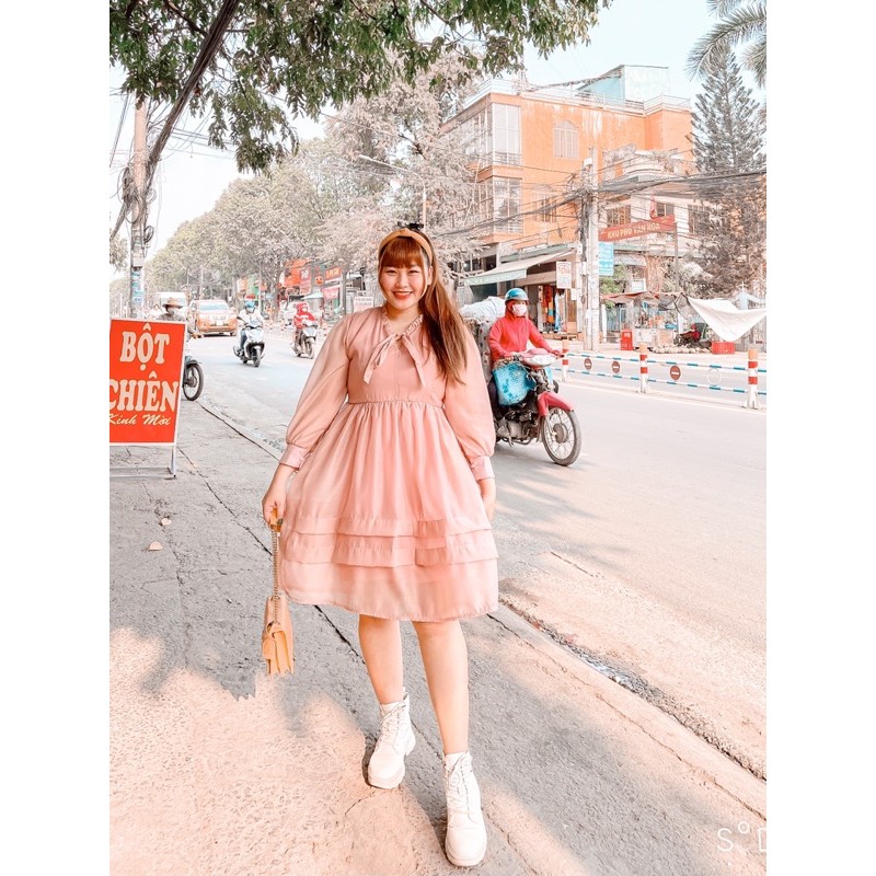 #Bigsize Đầm tơ babydoll nơ cổ | BigBuy360 - bigbuy360.vn