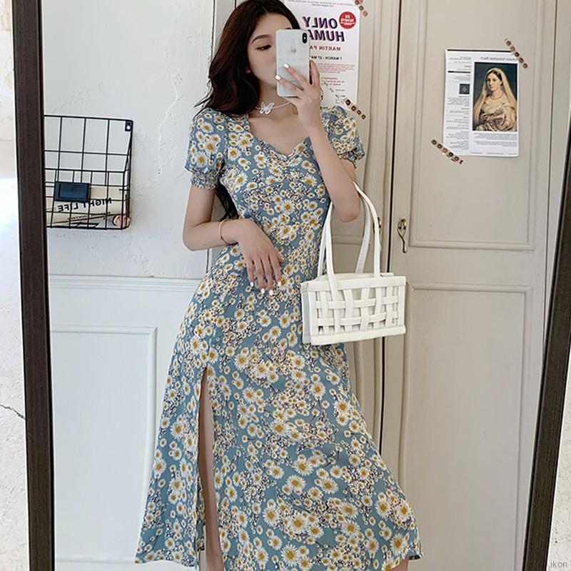 Đầm hoa tay phồng xinh xắn/ Đôi bông tai dành cho nữ