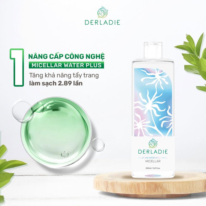 Tẩy Trang Derladie Nước Làm Sạch Sâu Cho Da Mụn Derladie Cleansing Water Witch Hazel 500ml - Khongcoson