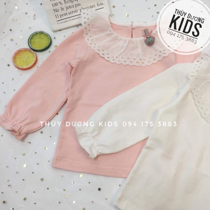 Áo cotton cổ sen màu trắng và hồng đáng yêu cho bé gái.
