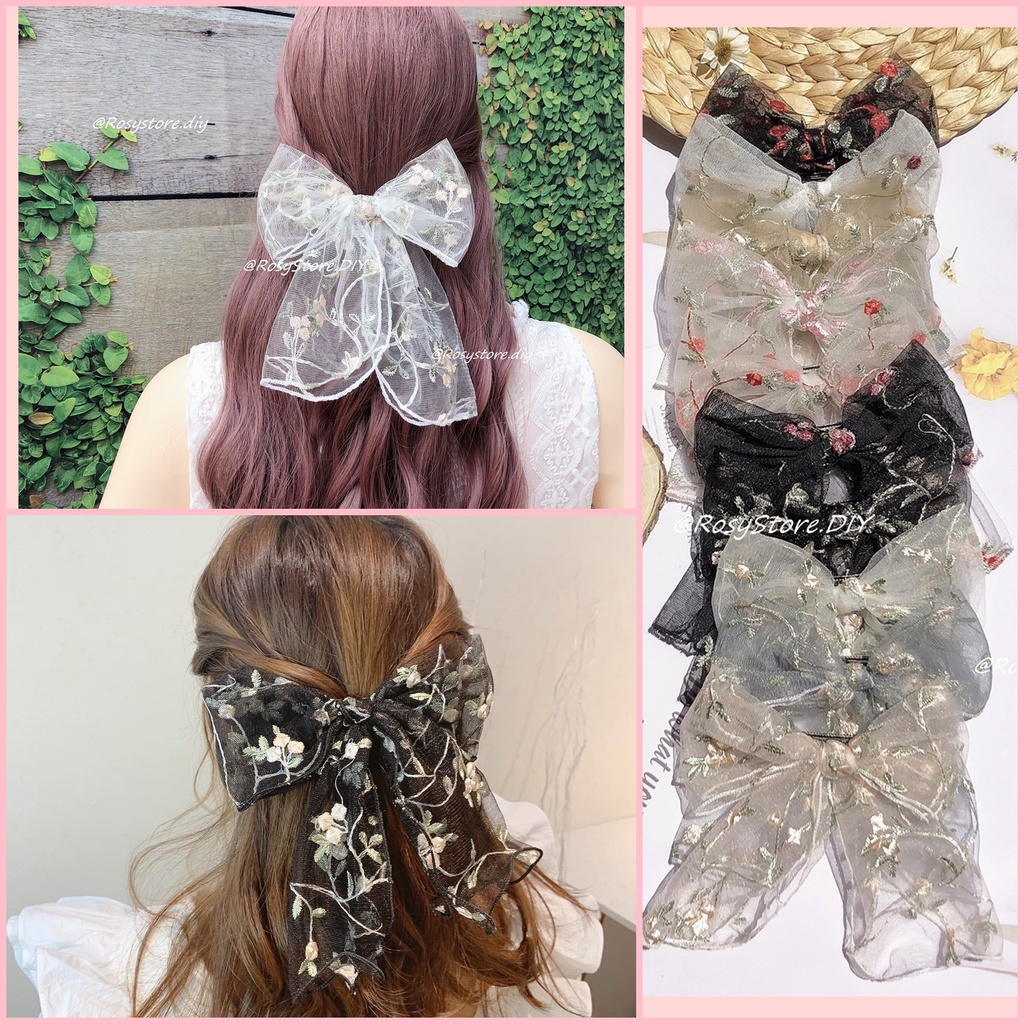 [Ảnh thật] KẸP NƠ TIỂU THƯ REN THÊU PHỐI NỤ HOA TƯỜNG VI 02- KẸP TÓC HÀN QUỐC PHONG CÁCH ULZZANG PHỤ KIỆN NỮ GIÁ RẺ