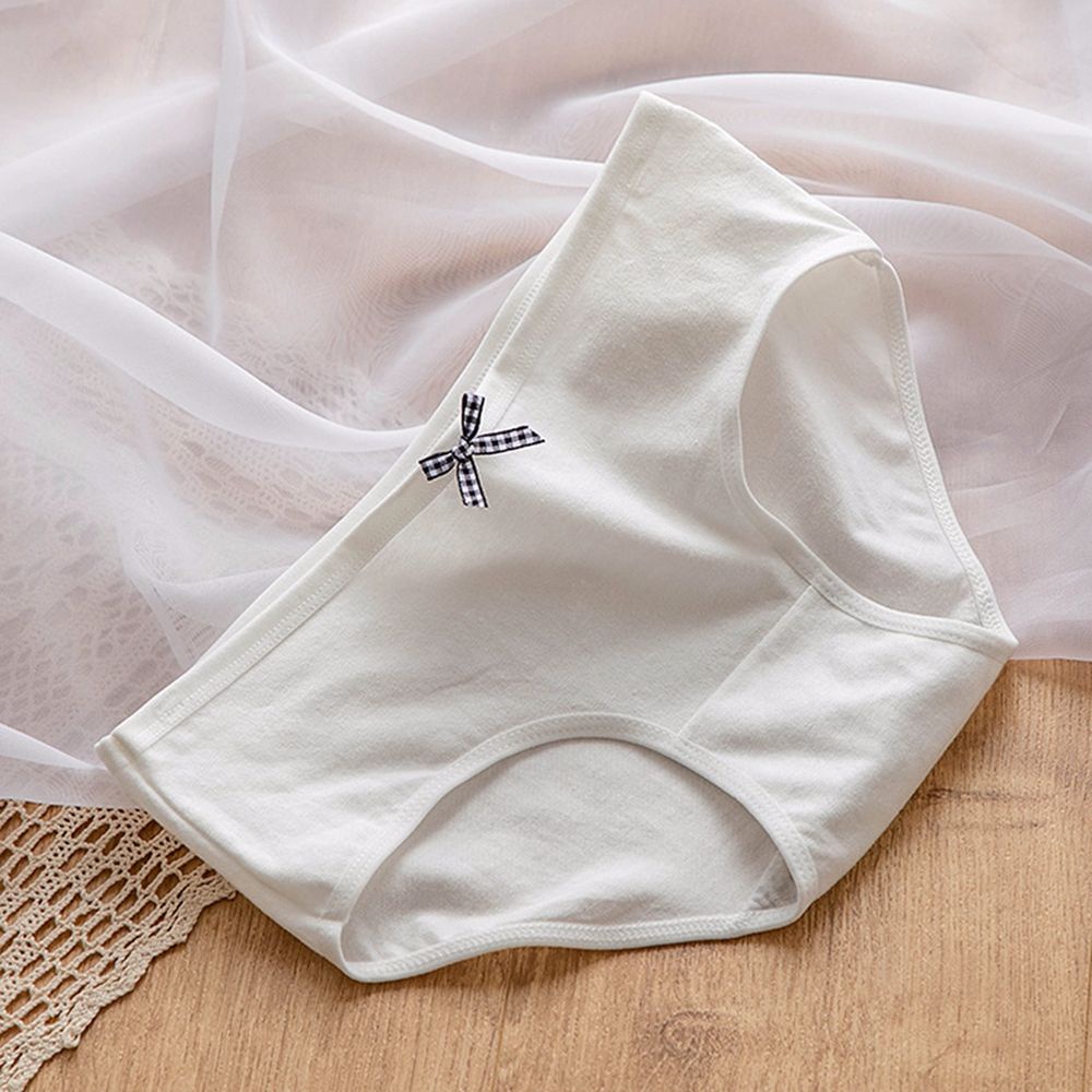 Quần lót nữ vải cotton thoáng khí lưng vừa họa tiết kẻ sọc có đính nơ gợi cảm phong cách Hàn Quốc