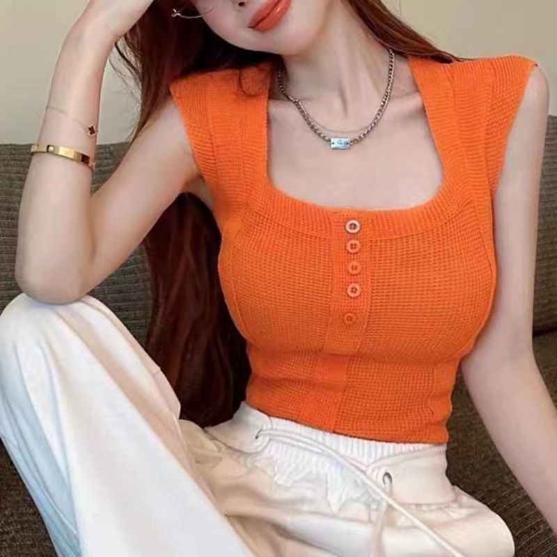 Áo Dệt Kim Sát Nách Ôm Dáng Phong Cách Hàn Quốc Cho Nữ