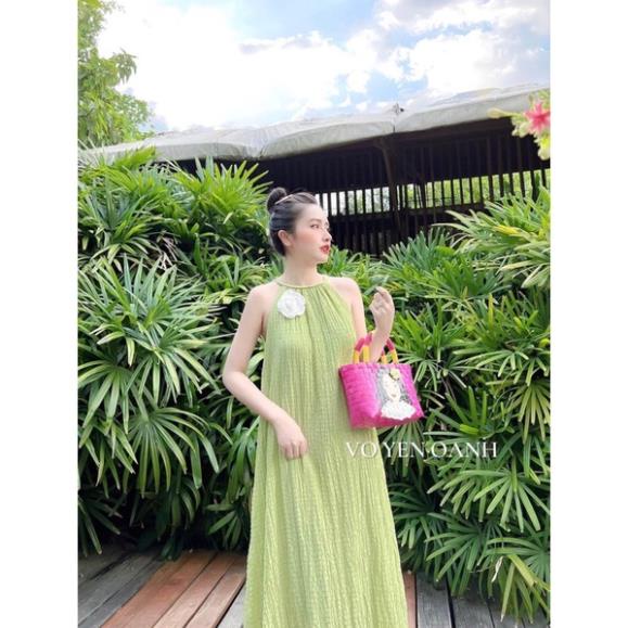 [ 𝐅𝐑𝐄𝐄 𝐒𝐇𝐈𝐏 ] VÁY XANH MAXI ĐŨI XỐP TAG HOA HÀNG L1