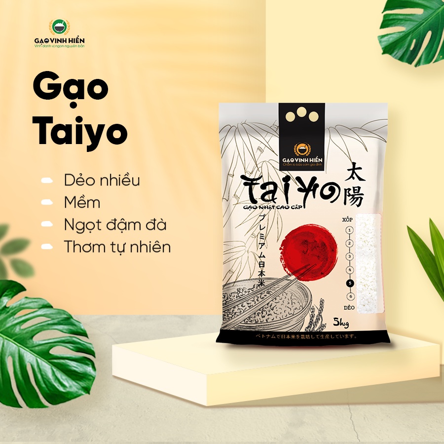 Gạo Nhật Taiyo Vinh Hiển cao cấp 5kg - Dẻo nhiều, mềm thơm, ngon cơm