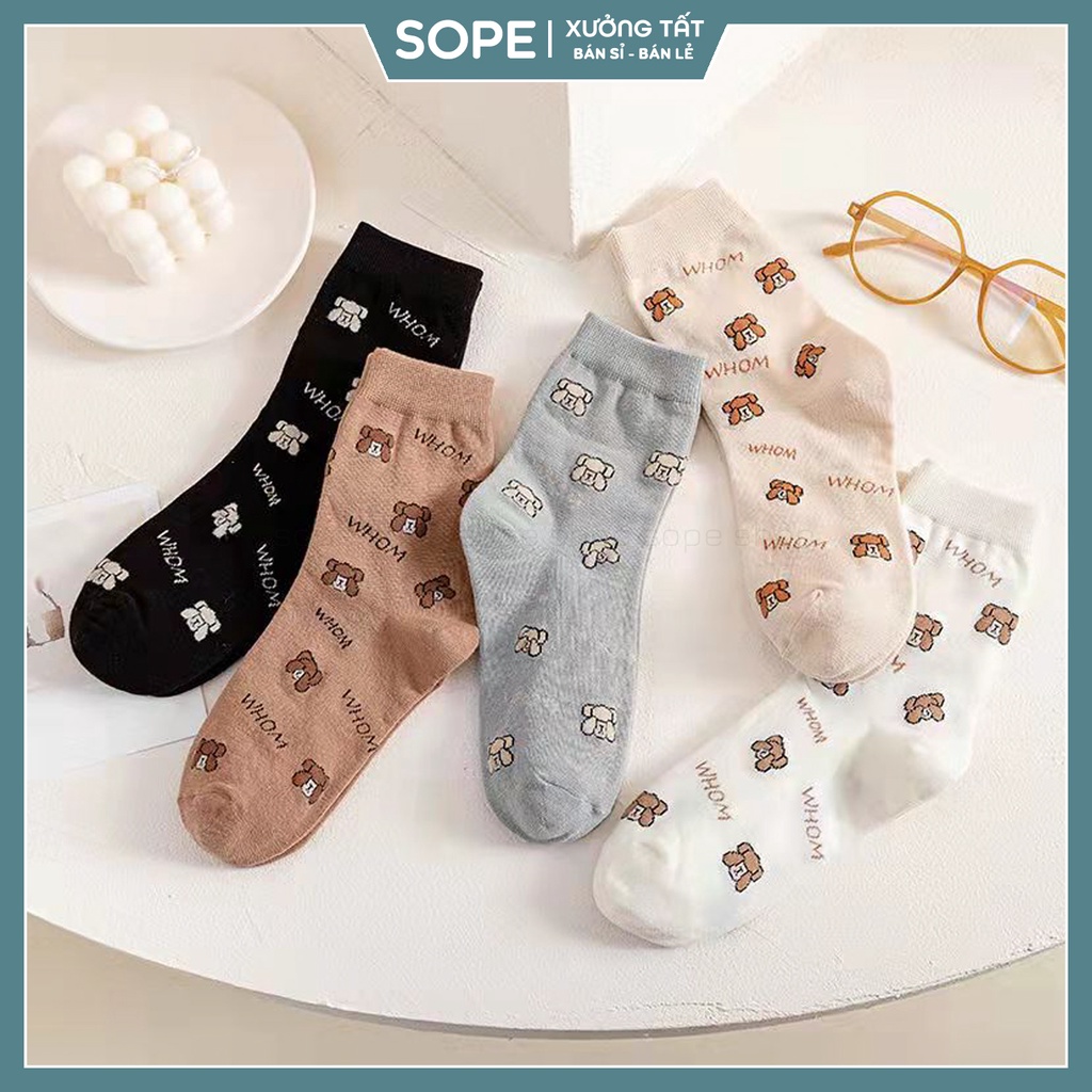 Tất vớ cổ cao hình gấu nam nữ chất liệu vải hàn. phong cách ngộ nghĩnh đáng yêu - Sope Shop