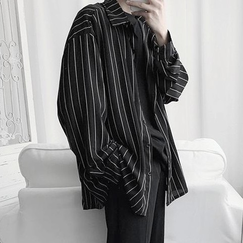 Áo sơ-mi tay dài họa tiết kẻ sọc phong cách Hàn Quốc trẻ trung