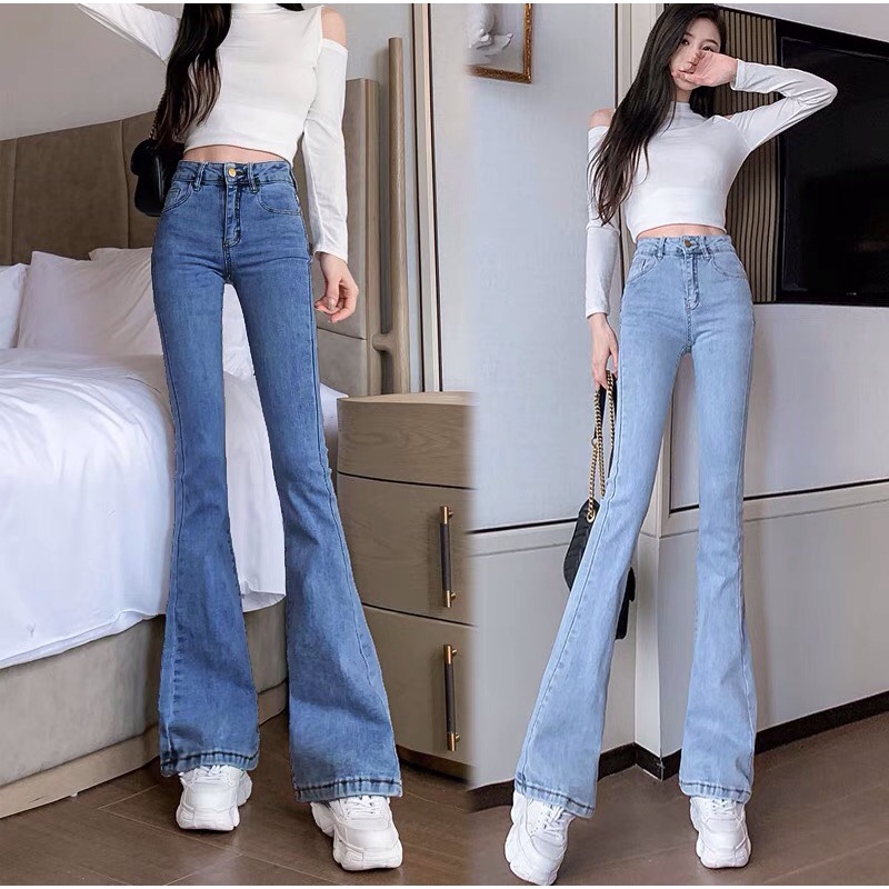 Quần bò jean nữ ống loe đứng rộng suông co giãn jeans cạp cao cao cấp Hottrend 2022 Beushop | BigBuy360 - bigbuy360.vn