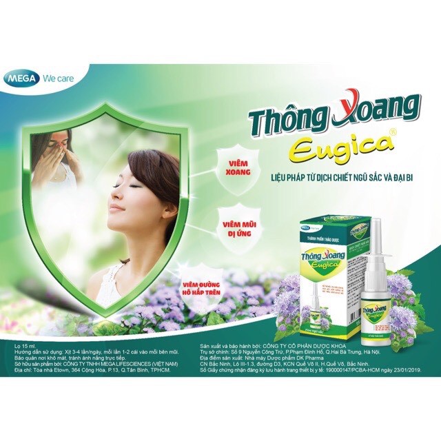 Xịt Thông Xoang Eugica - viêm xoang, viêm mũi, viêm đường hô hấp, giảm nghẹt mũi