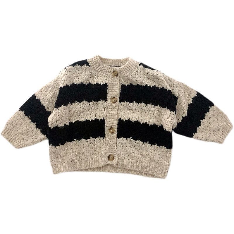 Áo Khoác Thời Trang Xuân Thu Chất Lượng Cao Cho Bé Gái Áo Khoác Cardigan Len Dệt Kim Dáng Rộng Kẻ Sọc Kiểu Hàn Quốc Thời Trang Mùa Thu 2022 Cho Bé
