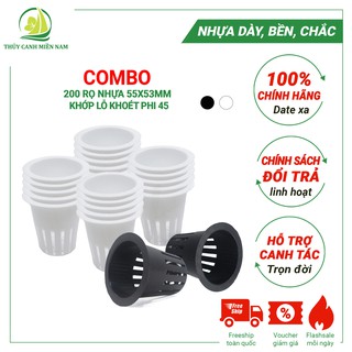 Bộ 200 cái Rọ Nhựa Trồng Rau Thủy Canh 55x53mm màu trắng (khớp với lỗ khoét 45mm)