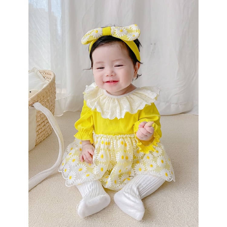 (HCC)Váy Hoa Cúc Phối Bèo Hàng Lolita Xinh Xắn Cho Bé Gái 5-12 Kg