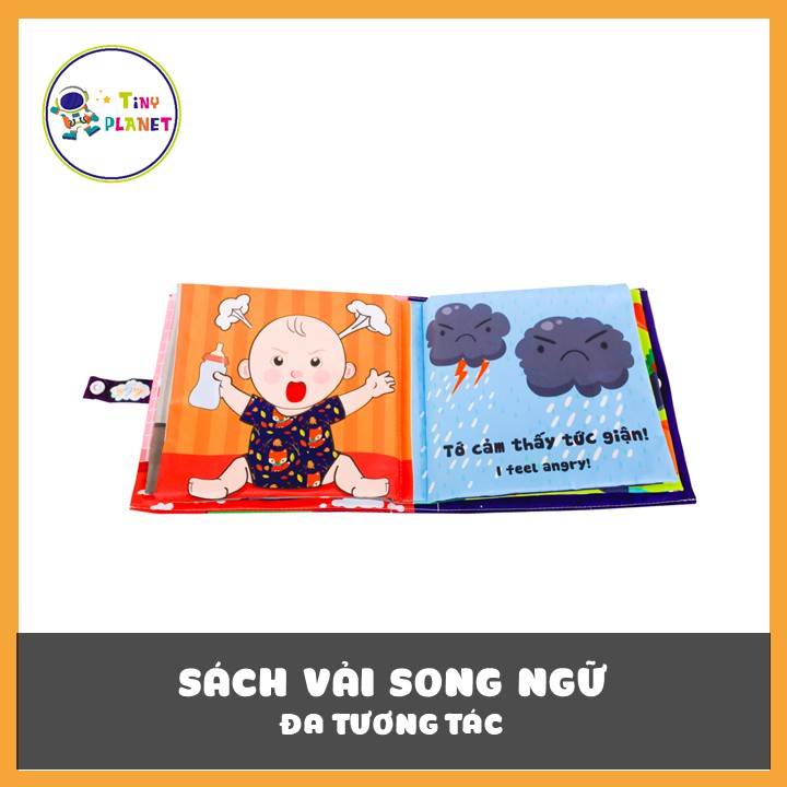 Sách vải song ngữ đa tương tác Bé cảm thấy thế nào? - How do you feel? kích thước 18x18cm 12 trang