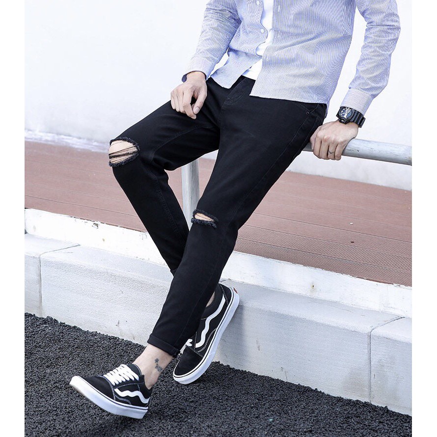 Quần jean Skinny đen, Rách gấu cho Nam