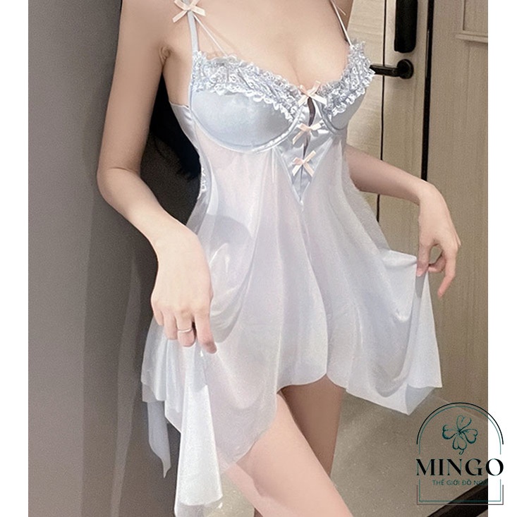 Váy ngủ sexy đầm ngủ gợi cảm 2 dây VOAN phối ren hở lưng nâng ngực quyến rũ ( tặng kèm quần chip lọt khe) VN70