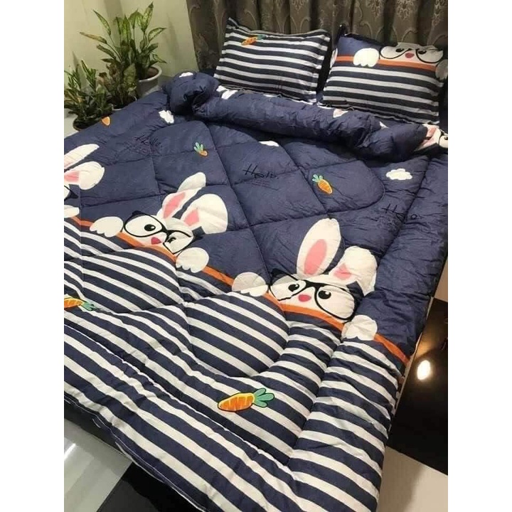 Trọn bộ 5 món ga gối chăn phao poly cotton có ruột bông dày loại 1