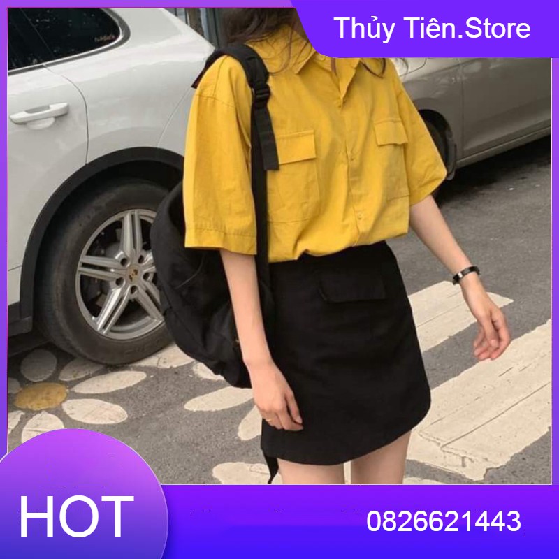 ÁO SƠ MI CAM - SƠ MI TRẮNG TAY LỠ TÚI HỘP HOT - (Sp sẵn) 💎 👗💝