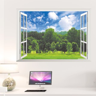 Nhãn sán tường hình khung cửa sổ nhìn ra bầu trời xanh trang trí đẹp mắt