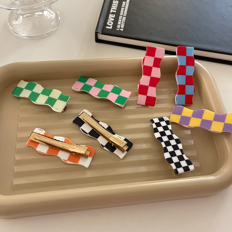 Kẹp tóc họa tiết sọc lưới/gợn sóng nhiều màu sắc tùy chọn thời trang cho nữ