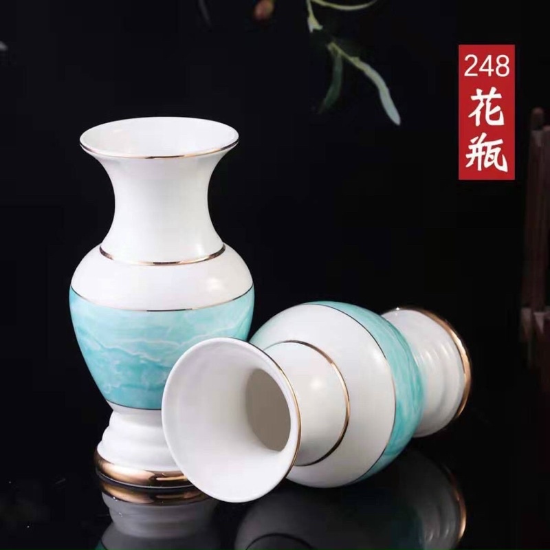 Bộ Thờ Cúng - Sét Đồ Thờ Phụng Màu Xanh Viền Vàng Cao Câp. Gồm Bình, Lư, Dĩa, Án...