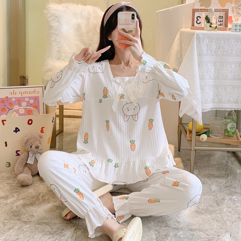 Bộ đồ ngủ nữ dài tay, quần áo mặc nhà, đồ thu đông vải co giãn 4 chiều cotton thun mới nhất kèm ảnh thật QA04