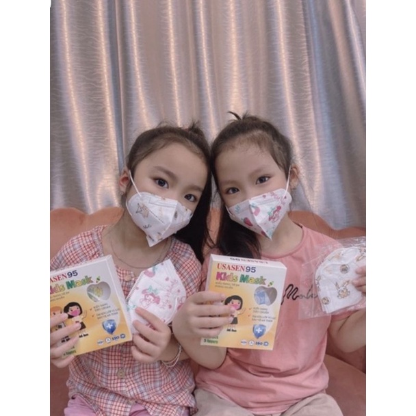 {Hộp 10 cái}Khẩu Trang N95 Trẻ em, 4 Lớp  Usasen, Họa Tiết Hình Thú Và Trắng Trơn. Bé 3-8 Tuổi( có chứng từ)