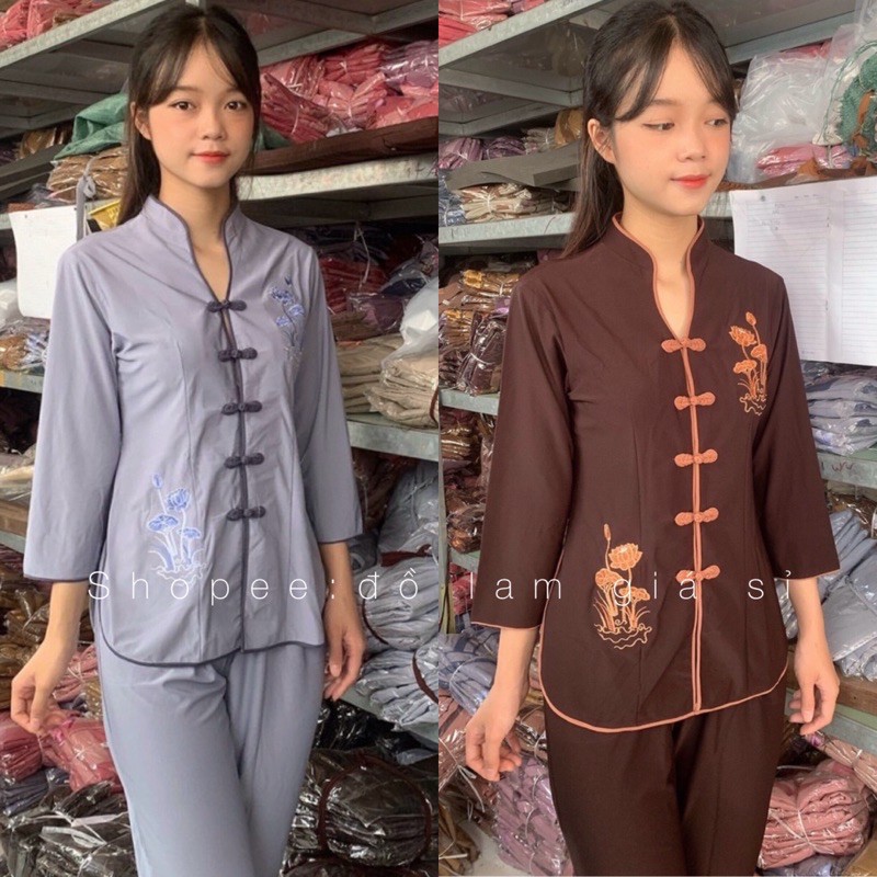 Áo Lam Đi Chùa # THUN CỔ TÀU VIỀN THÊU SEN GIÁ RẺ VÔ ĐỊCH