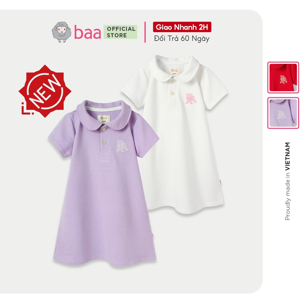 Đầm bé gái cotton thêu logo, đầm polo cho bé gái từ 1 tuổi - 7 tuổi Baa Baby - GT-AD43N-01