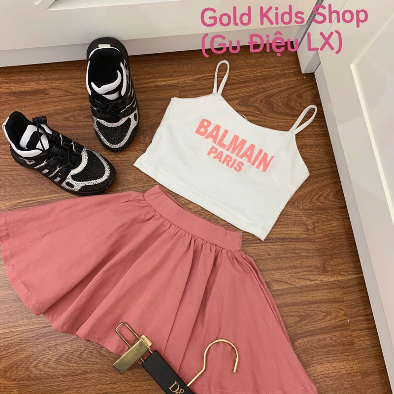 Hàng QC.CC Set bé gái áo crop phối chân váy xoè năng động