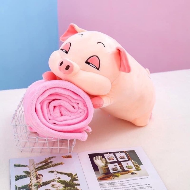 Bộ chăn gối văn phòng, đi học đi du lịch hình con heo tiện lợi mang theo