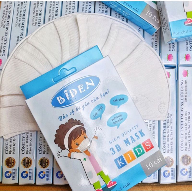 [CHÍNH HÃNG] Hộp 10 Khẩu Trang Bé 3D Biden Kháng Khuẩn Bảo Vệ Bé Yêu