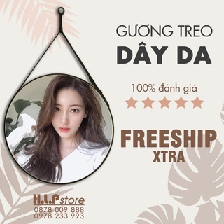 Gương tròn treo tường dây da - decor, Gương trang điểm D40-50-60cm