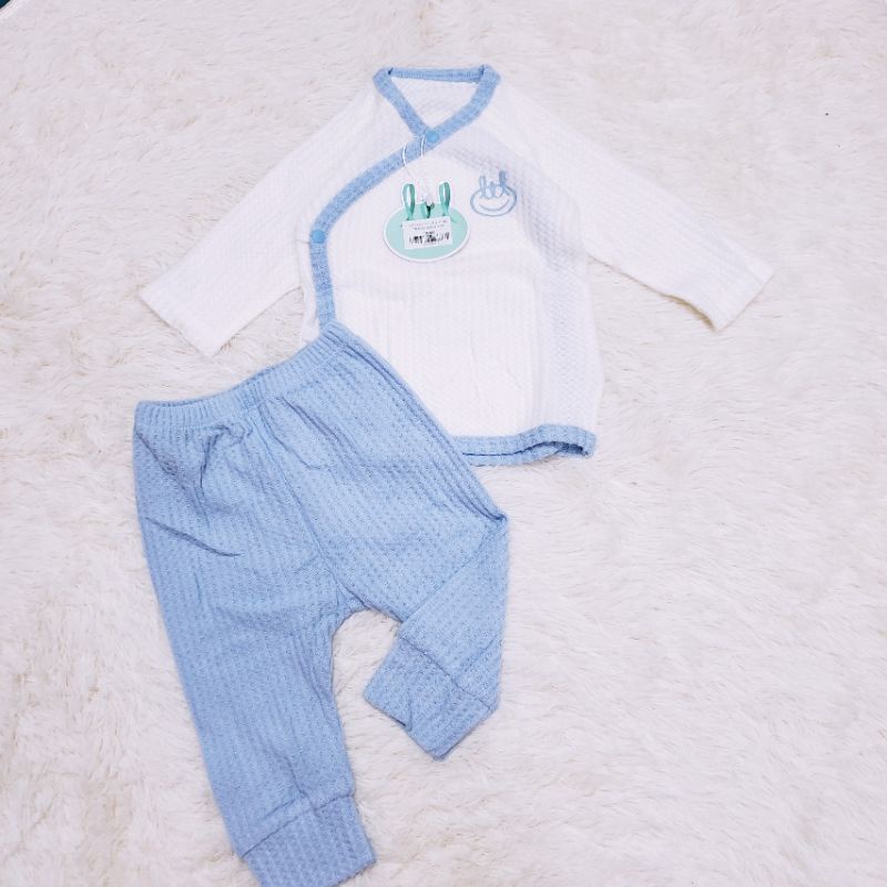 Bộ sơ sinh len mỏng thu đông cài lệch Little love cho bé trai/ bé gái 0- 9 tháng