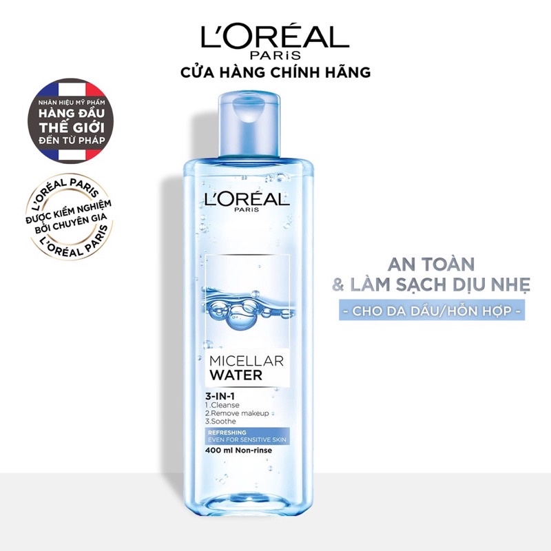 Nước tẩy trang cho mọi loại da L'Oreal Paris 3-in-1 Micellar Water 400ml