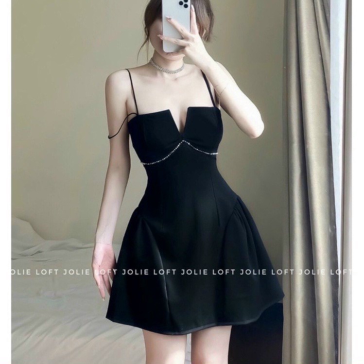 Đầm váy nữ trễ vai hai dây dáng xòe sang chảnh kiểu dáng hàn quốc thời trang phái nữ