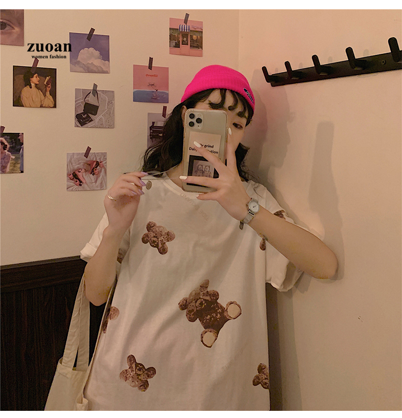 SUXI Áo thun nữ tay ngắn in họa tiết hoạt hình thời trang