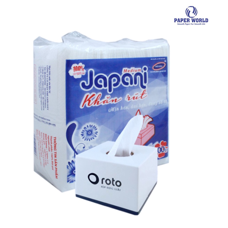 Khăn giấy ăn rút 2 lớp 500 tờ JAPANI | Thế Giới Giấy | 100% bột giấy nguyên sinh | Hoa văn xốp mềm mịn | JP500X