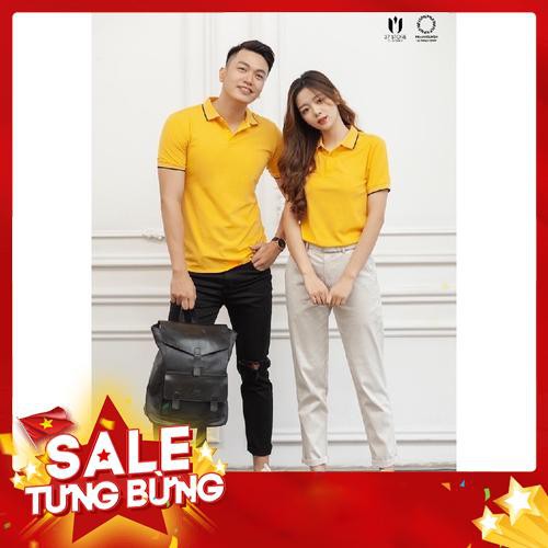 Áo thun cặp có cổ, Áo thun đôi ,đồ đôi hàn quốc cao cấp đẹp giá rẻ áo thun cổ màu vàng LADOZA - Hàng nhập khẩu
