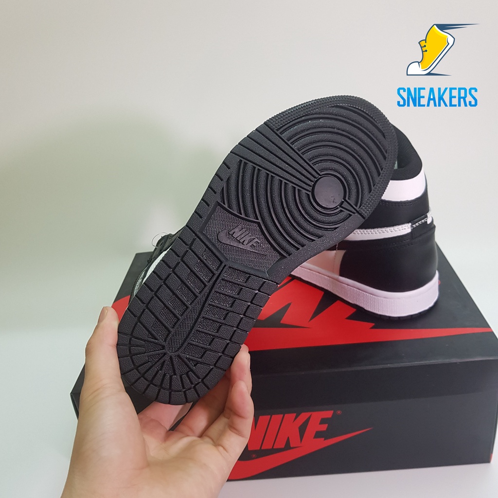 Giày Jordan 1 High Panda Black White Cao Cấp Fullbox, Giày thể thao jordan 1 cổ cao đen trắng da nhăn, lót 2 lớp êm chân