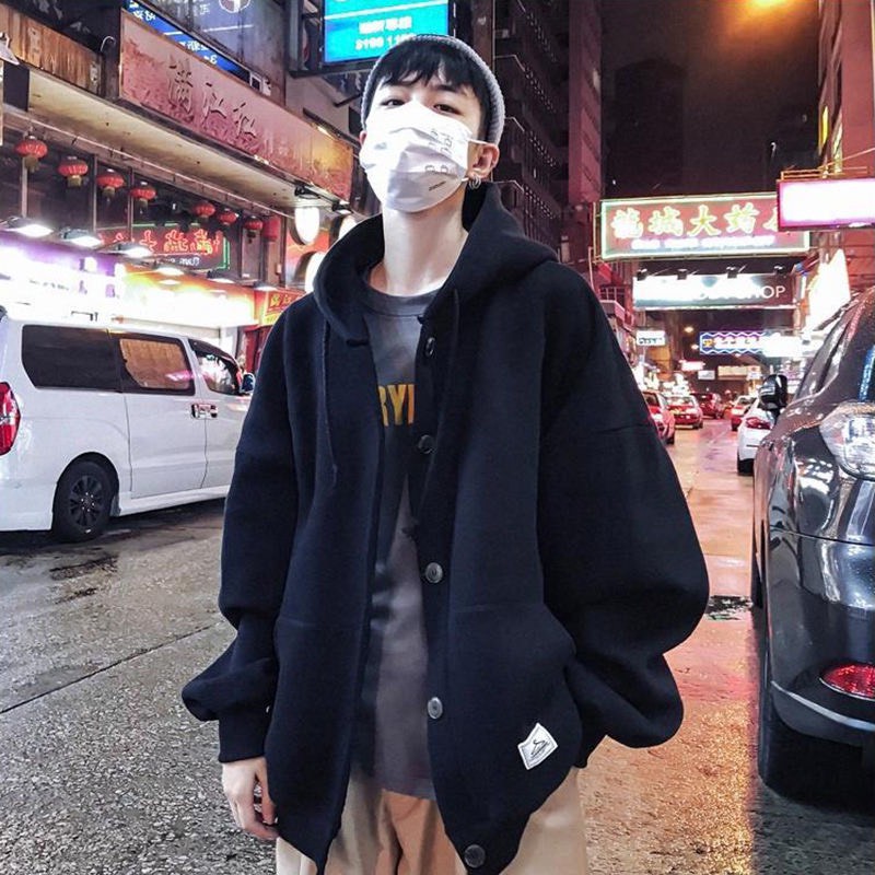 Áo hoodie nam nữ form rộng đính cúc Hàn Quốc | BigBuy360 - bigbuy360.vn