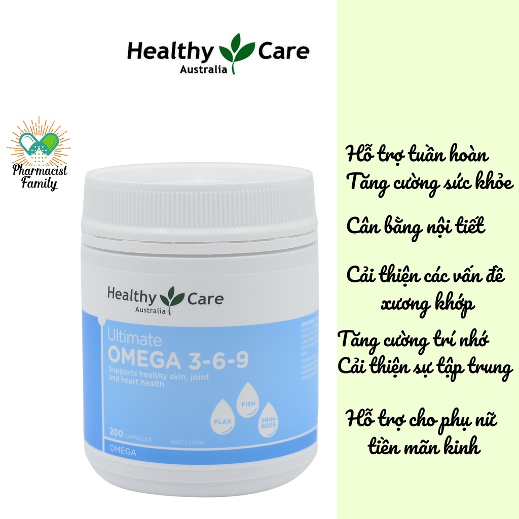 Omega 3 6 9 [Úc] Healthy care - 200 viên - Cung cấp Omega EPA DHA