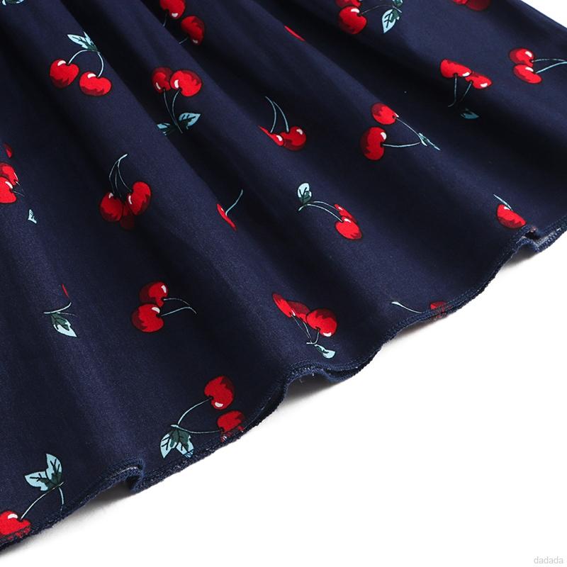Đầm hai dây sọc thun in hình quả cherry dễ thương cho bé gái