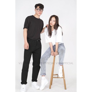Quần baggy jeans nam nữ xanh ống đứng, vải không co dãn , không phai màu phong cách dạo phố Hàn Quốc 2021
