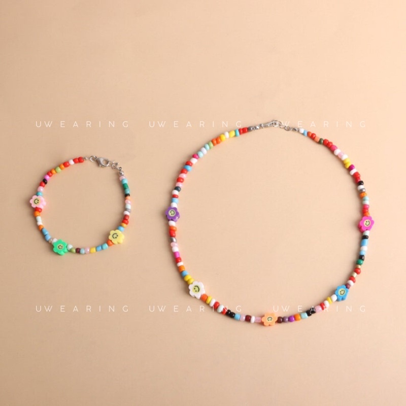 Vòng cổ hạt cườm, vòng tay hạt cườm charm hoa màu sắc stella